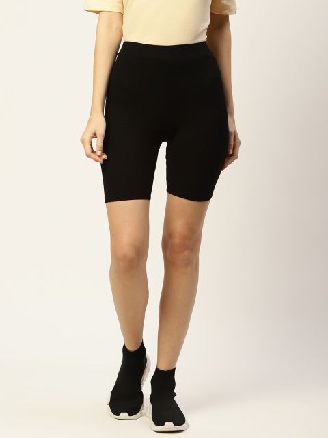 

Madame Women Black High-Rise Ribbed Biker Shorts