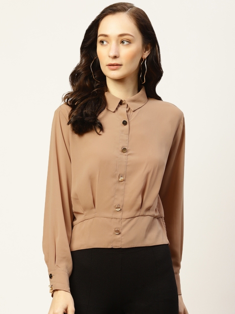 

Madame Beige Smocked Shirt Style Top