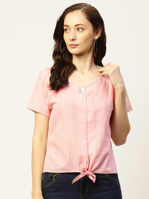 

Madame Pink Pure Cotton Striped Sweetheart Neck Top