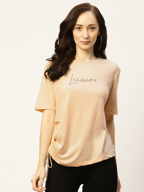 

Madame Cream-Coloured Pure Cotton Ruched Extended Sleeves Top