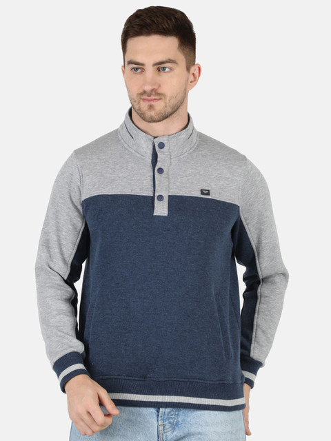 

Monte Carlo Men Grey & Navy Blue Colourblocked Sweatshirt