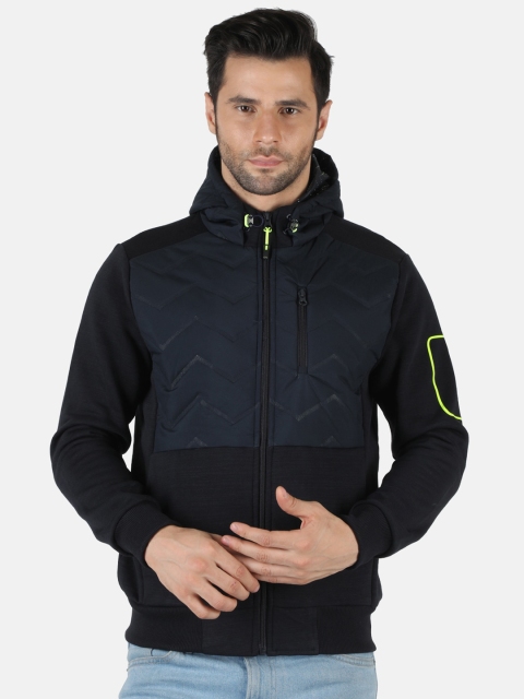 

Monte Carlo Men Black & Blue Self Design Hooded Sweatshirt
