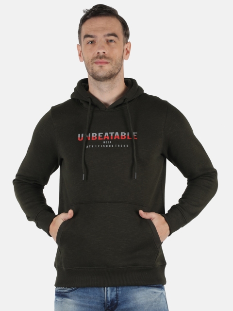 

Monte Carlo Men Olive Green Printed Hooded Sweatshirt