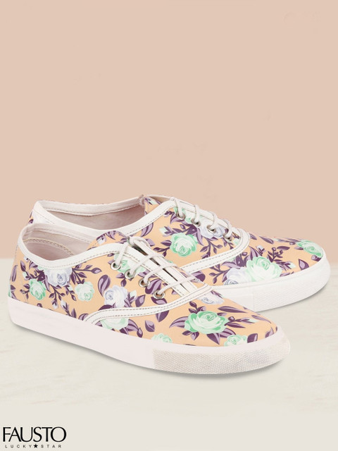 

FAUSTO Women Peach-Coloured Printed Lightweight PU Sneakers