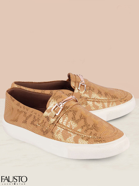 

FAUSTO Women Beige Printed PU Slip-On Sneakers