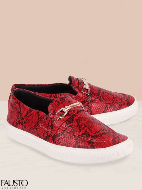 

FAUSTO Women Red Animal Textured Slip-On Sneakers