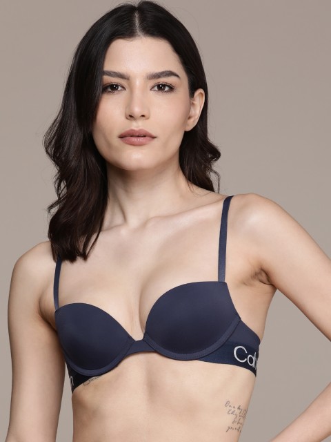

Calvin Klein Underwear Navy Blue Brand Logo Printed Underwired Heavily Padded Bra