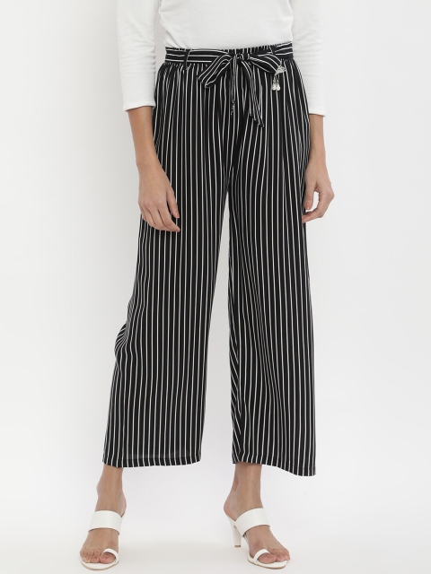 

V2 Value & Variety Women Black & White Striped Straight Fit Palazzo