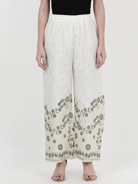 

V2 Value & Variety Women White & Sea Green Floral Printed Knitted Ethnic Palazzos