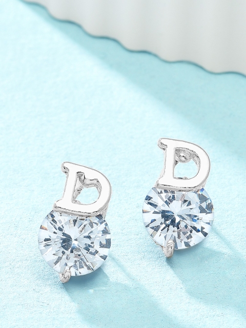 

AMI Silver-Plated Cubic Zirconia-Studded Contemporary D Alphabet Studs Earrings