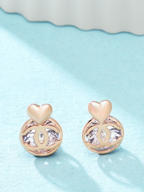 

AMI Rose Gold-Plated Cubic Zirconia-Studded Heart Shaped Studs Earrings