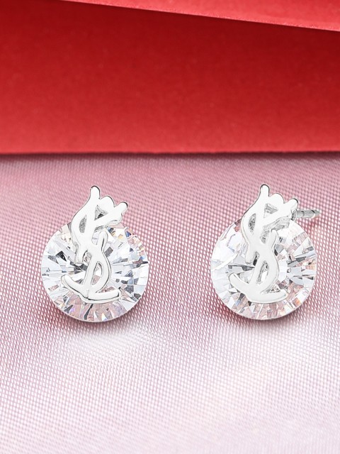 

AMI Silver-Plated Cubic Zirconia-Studded Contemporary Studs Earrings