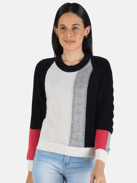 

Monte Carlo Women Navy Blue & White Colourblocked Pullover