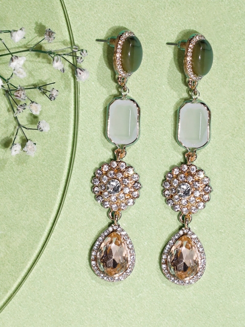

Lilly & sparkle Gold-Plated Stone-Studded Contemporary Drop Earrings