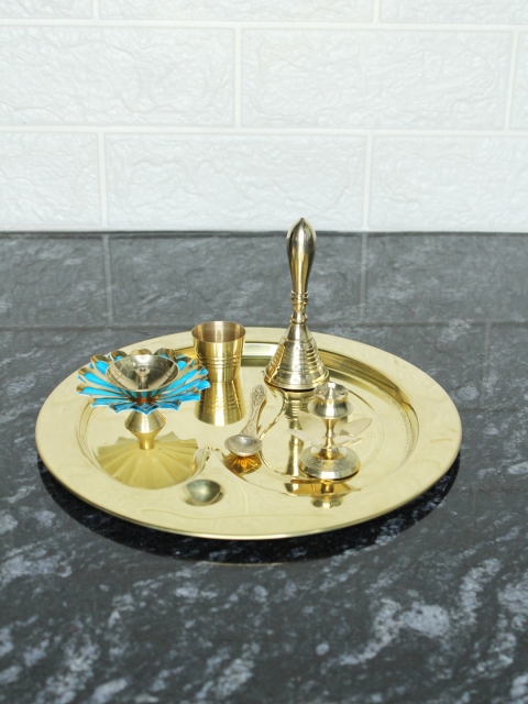 

Wonderland Set of 6 Gold-Toned Brass Pooja Thali
