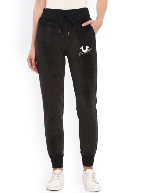 

True Religion Women Black Solid Pure Cotton Joggers