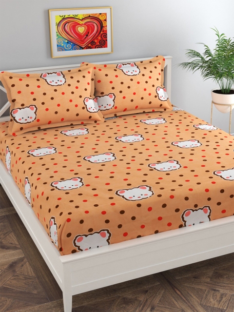 

Florida Peach-Coloured & White Cartoon Characters 144 TC Queen Bedsheet with 2 Pillow Covers