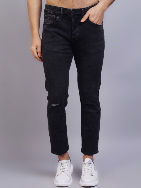 

GRACIT Men Black Skinny Fit Slash Knee Cropped Stretchable Jeans