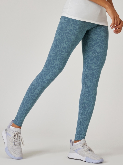 

NYAMBA By Decathlon Women Blue Printed Cotton Sports Tights