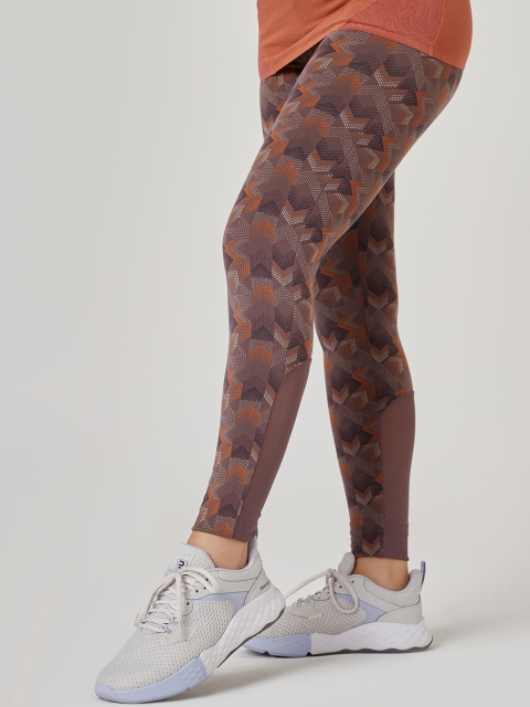 

NYAMBA By Decathlon Women Brown & Orange Printed High-Waist Tights