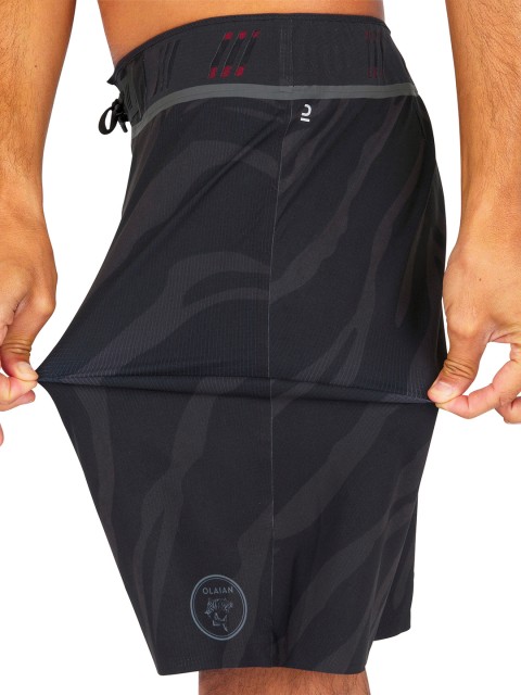 

OLAIAN By Decathlon Men Black Printed Long Surfing Boardshorts 900 Sports Shorts