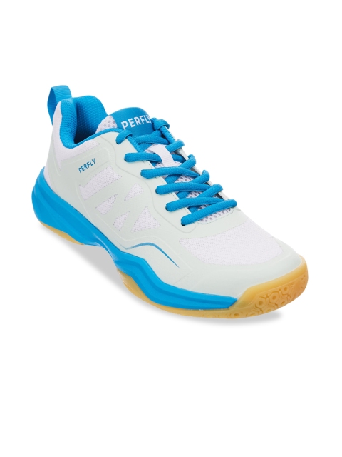 

PERFLY By Decathlon Unisex Kids White & Blue Textile Non-Marking Lace-Up Badminton Shoes