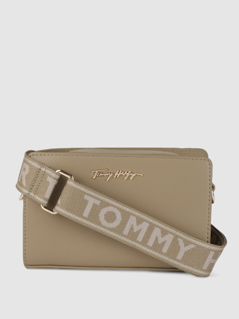 

Tommy Hilfiger Brown PU Structured Sling Bag, Khaki