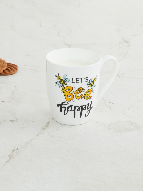 

Home Centre White & Yellow Printed Bone China Glossy Cups