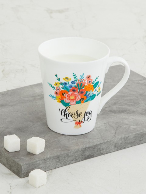 

Home Centre White Floral Printed Bone China Matte Cups Set of Cups and Mugs