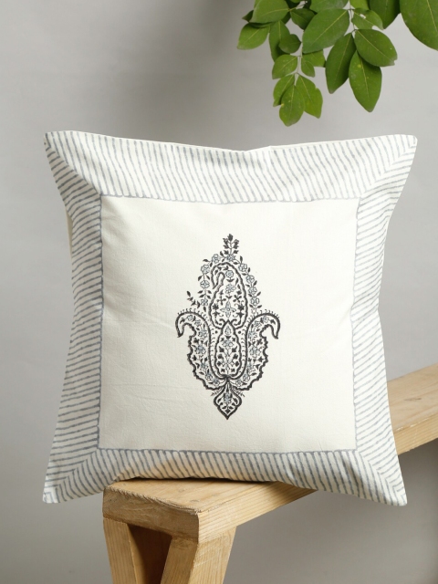 

EK Off White & Grey Ethnic Motifs Square Cushion Covers