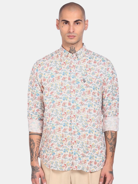 

U.S. Polo Assn. Men White Floral Printed Cotton Winter Casual Shirt