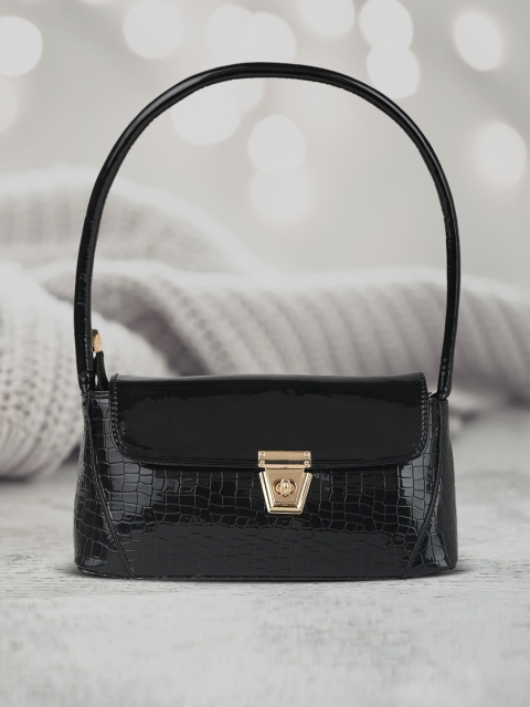 

gaura pakhi Black Textured Structured Shoulder Bag with Tasselled