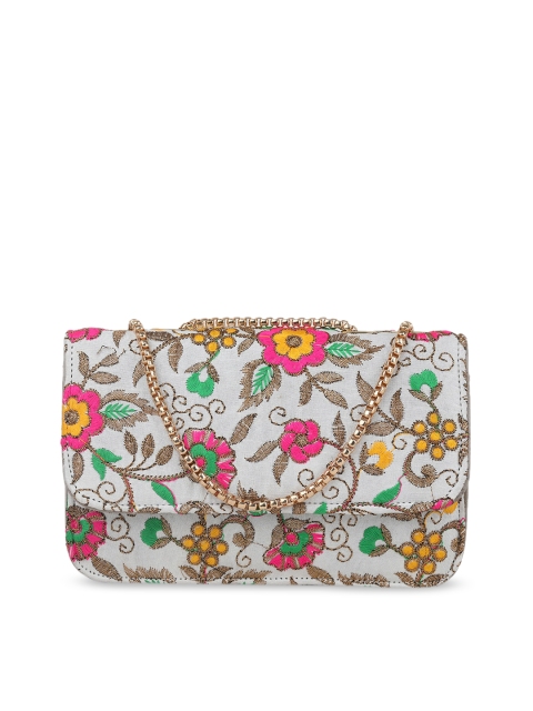 

gaura pakhi White Floral Embellished Structured Sling Bag