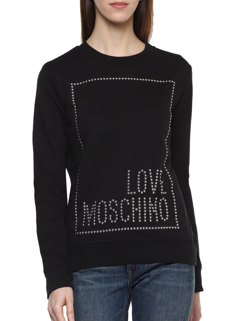 

LOVE MOSCHINO Women Black Embellished Pure Cotton Sweatshirt