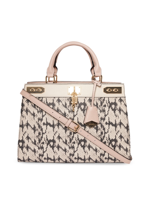 

ALDO Beige & Black Printed Structured Handheld Bag