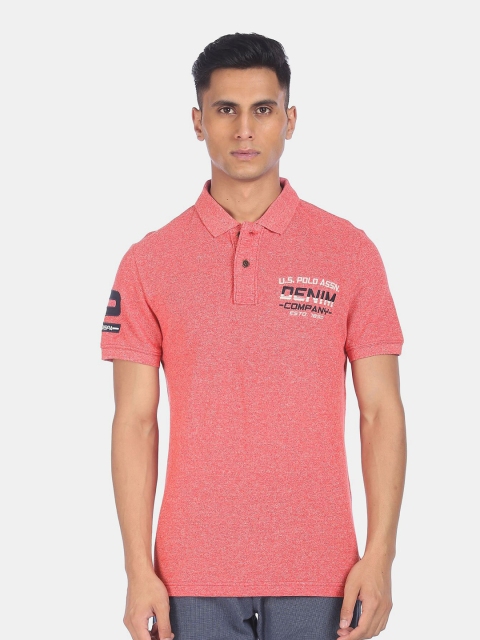 

U.S. Polo Assn. Denim Co. Men Red Typography Polo Collar Applique T-shirt