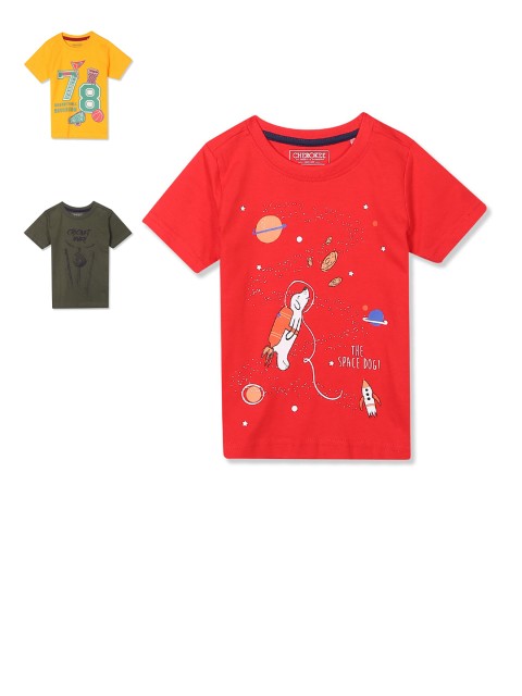 

Cherokee Boys Assorted Pack of 3 Printed Pure Cotton Regular Fit T-shirts