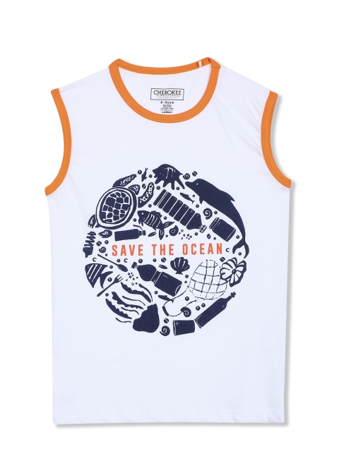 

Cherokee Boys White Printed Cotton T-shirt