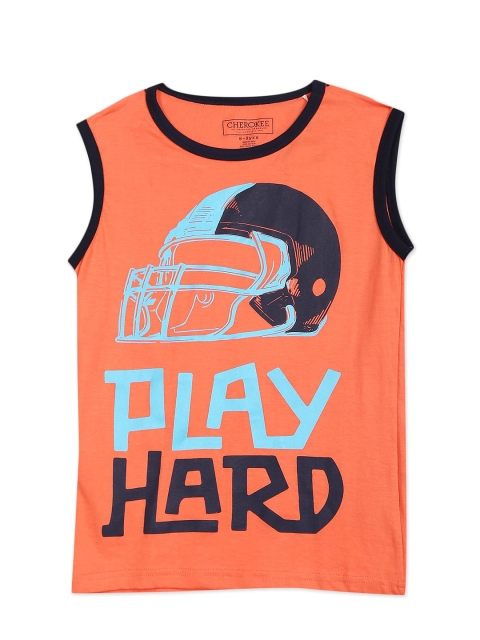 

Cherokee Boys Orange Printed Extended Sleeves T-shirt