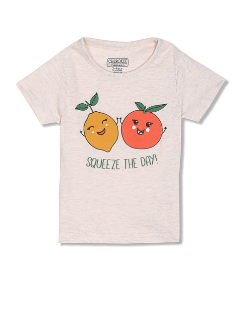 

Cherokee Girls Beige Graphic Printed Cotton T-shirt