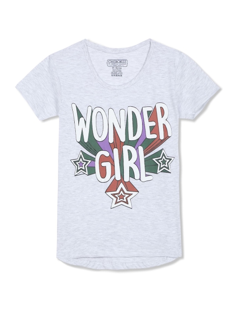 

Cherokee Girls Grey Typography Printed Applique Pure Cotton T-shirt