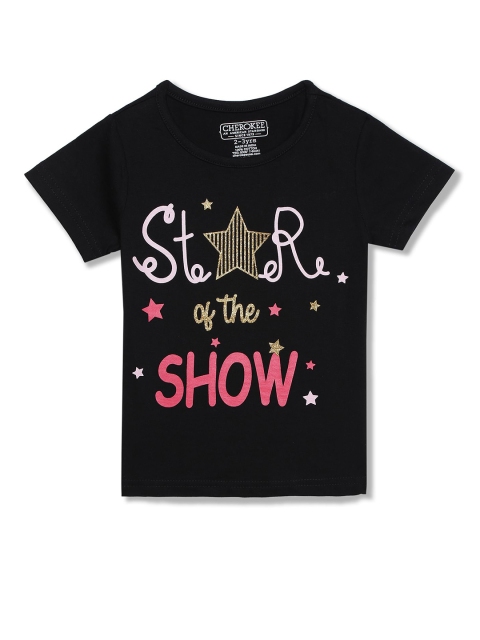 

Cherokee Girls Black Typography Printed T-shirt