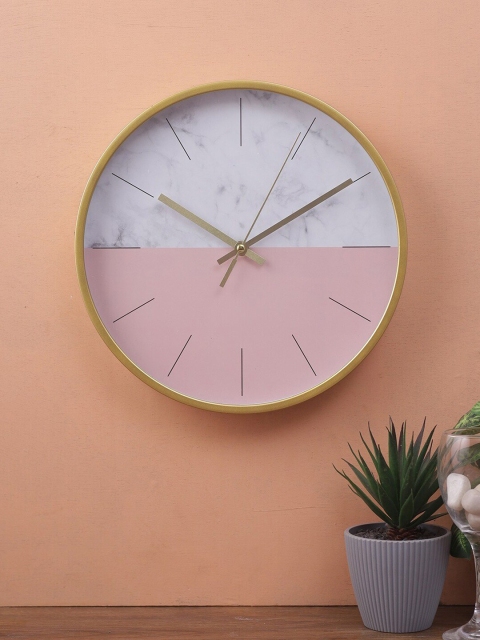 

House Of Accessories White & Pink Colourblocked Contemporary Wall Clock