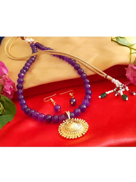 

RICH AND FAMOUS Gold-Plated Purple Quartz Beaded Jewellery Set