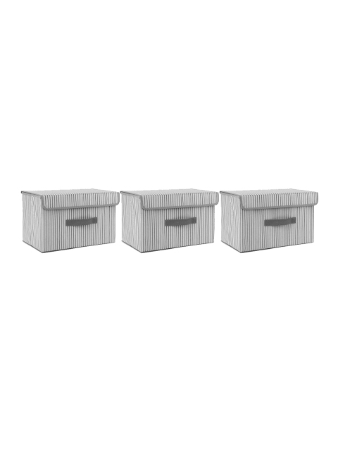 

HOUSE OF QUIRK Set Of 3 Grey & White Striped Storage Organisers With Lid