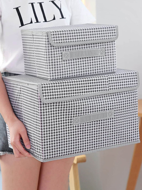 

HOUSE OF QUIRK Set Of 3 Grey Checked Foldable Multi-Utility Organiser