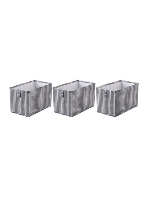 

HOUSE OF QUIRK Grey Set of 3 Striped Foldable Storage Boxes