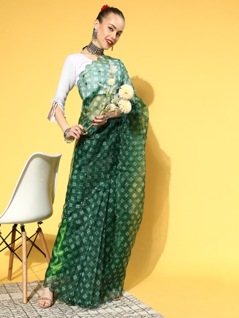 

Mitera Bandhani Saree, Green