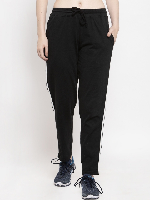 

UnaOne Women Black Solid Cotton Track Pants