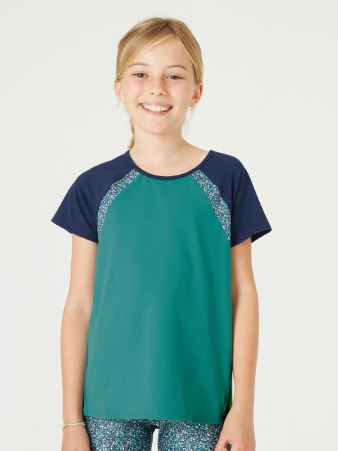 

Domyos By Decathlon Girls Green & Blue Colourblocked Breathable T-shirt
